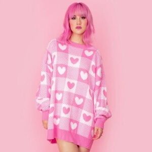 Chrissa Sparkles Pink Heart Sweater Dress